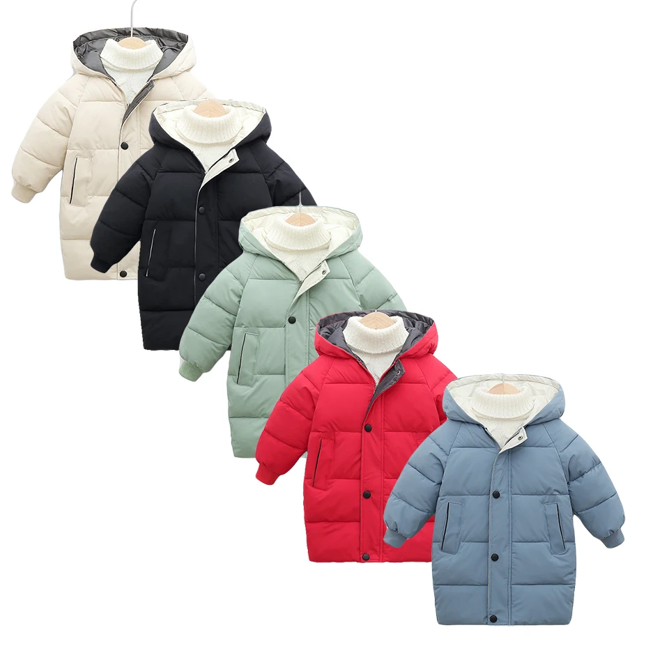 

Thicken Warm Kids Down Coat Winter Baby Hooded Parkas Long Version Kids Down Jacket Parka Coat Outerwear Children Clothing 2-10Y