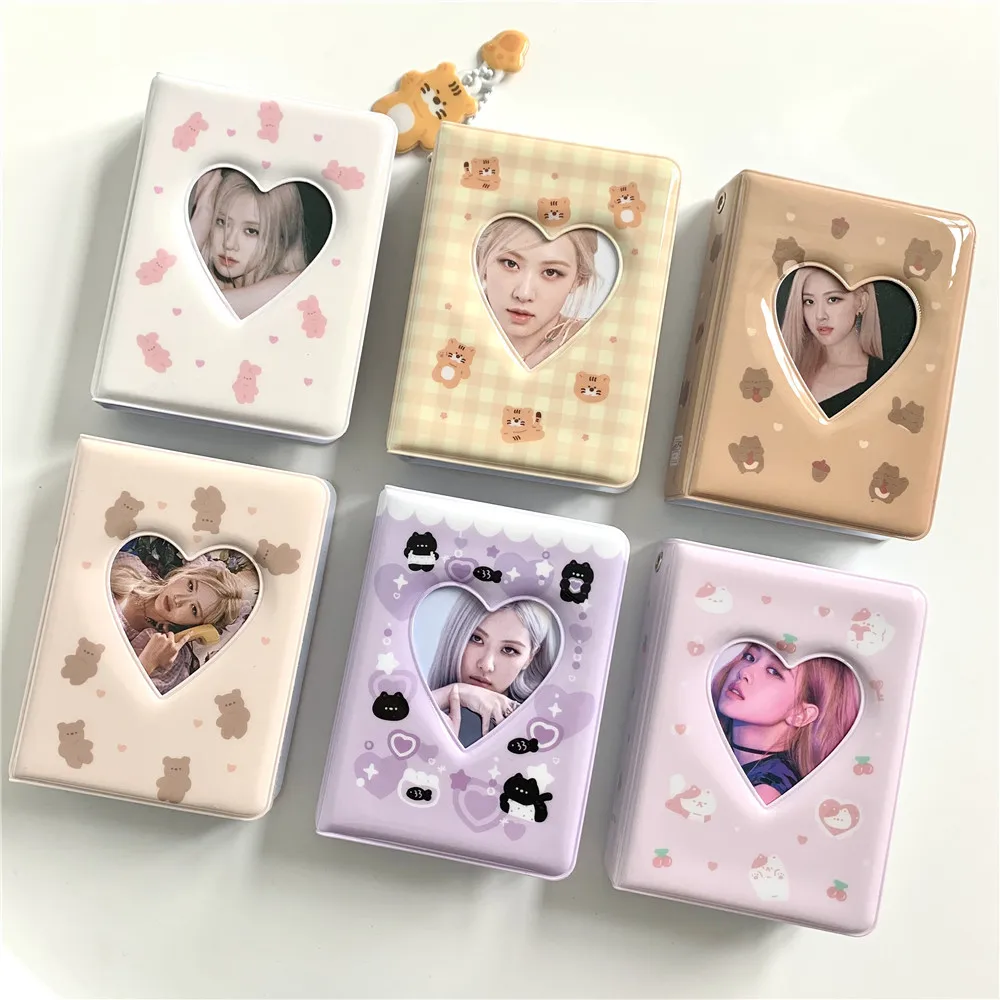 

Ins Kawaii Bear Tiger Cat Photocard Holder Book Heart 3inch 40pocket Idol Photo Collect Book Mini Album For Polaroid Instax