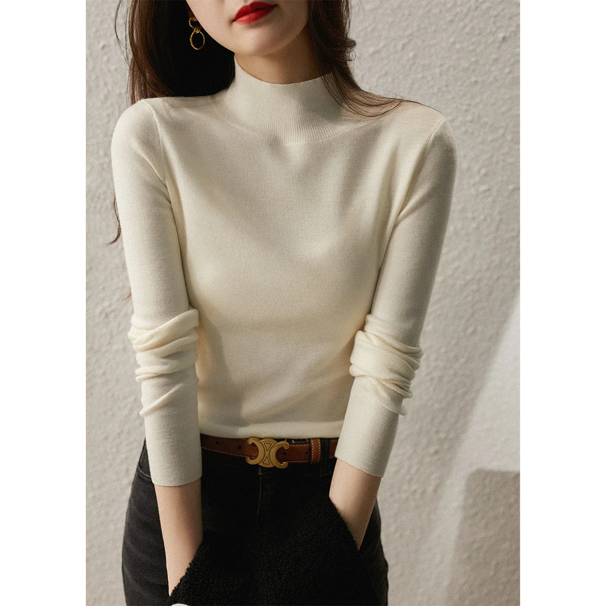 High Collar Slim Knit Sweaters Fashion Women Pullovers Imitation Wool Knitwear Autumn Knitting Shirt Long Sleeve Tight Elastic