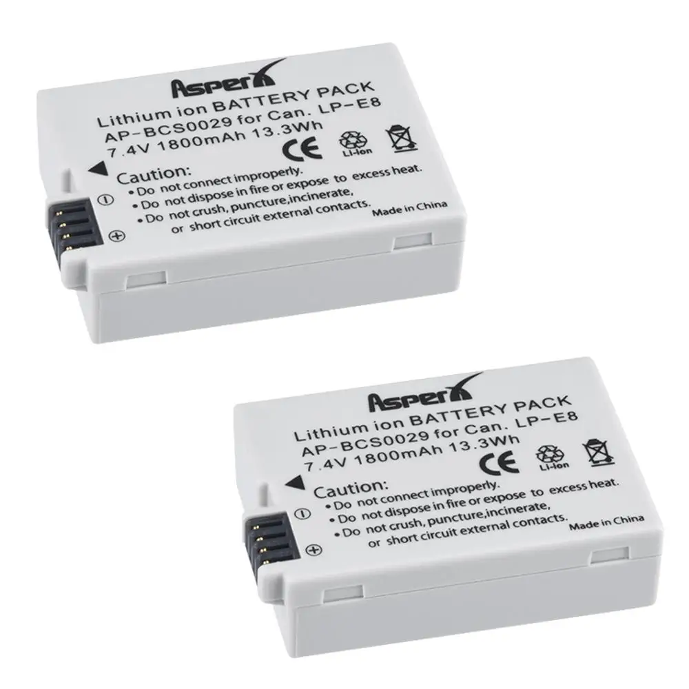 Аккумулятор для камеры AsperX 2Pc LP-E8 LPE8 LP E8 для Canon EOS 550D 600D 650D 700D kiss X4 X5 X6i X7i Rebel T2i T3i T4i T5i