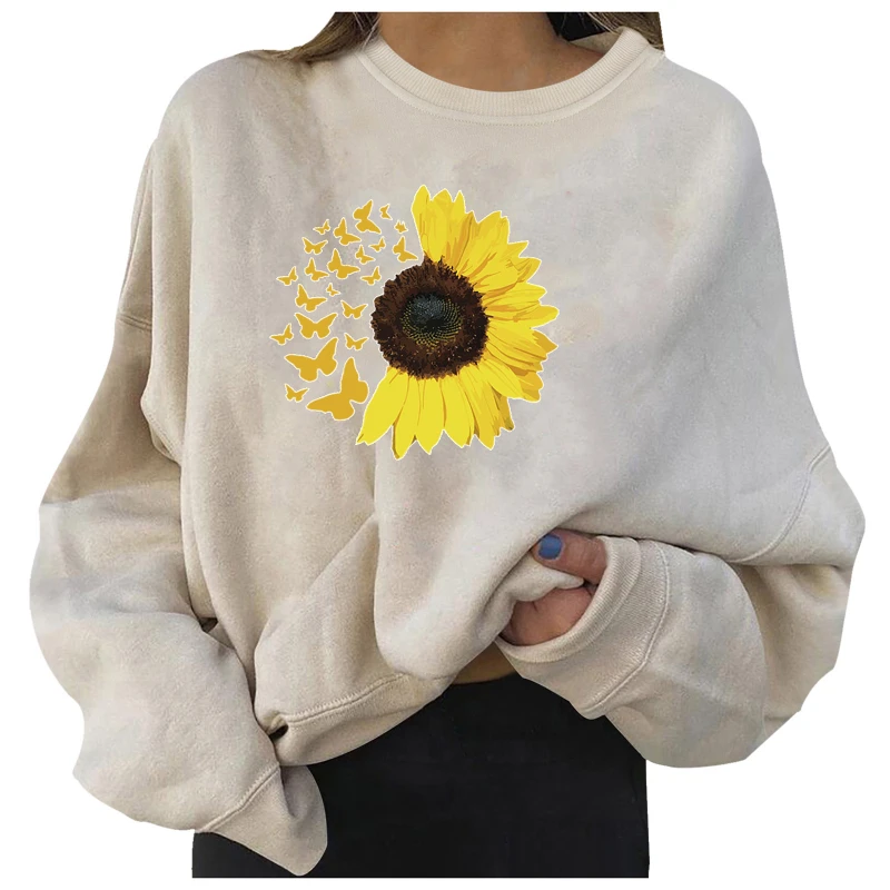 

ZITY 2022 Autumn Women Sweatshirts New Casual Simple Butterfly Print Wide Long Sleeve Sweatshirt Slimming Pullover Top Woman