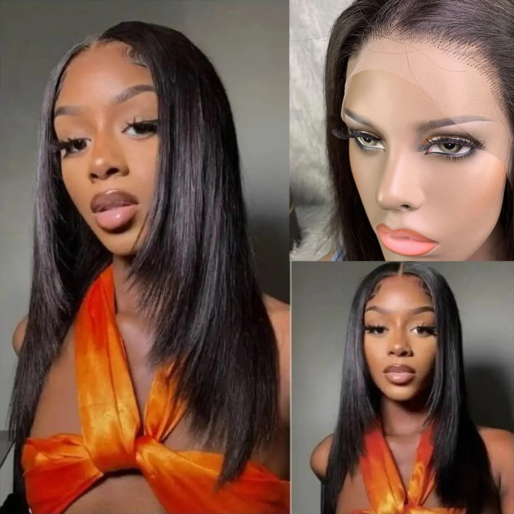 Straight Bob Lace Front Wig Bone Straight Human Hair Wigs for Black Women Brazilian Preplucked Bleached Knots Lace Frontal Wig