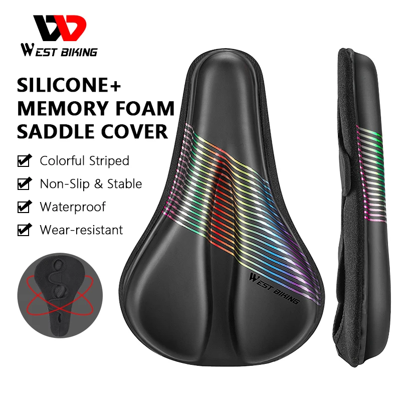 

WEST BIKING Comfortable Bike Saddle Cover Road Bicycle Waterproof PU Leather Silicone Memory Foam MTB Shock Absorbing Seat Cover