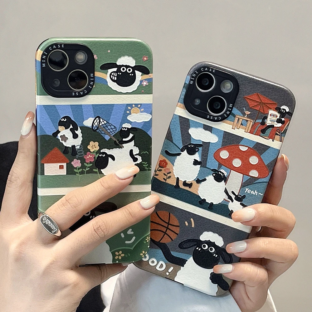 

Anime Shaun the Sheep Creative Cortex Phone Case For iPhone 13 12 11 Pro Max XR XS MAX 8 X 7 SE 2020 Couple Anti-drop Soft Cover