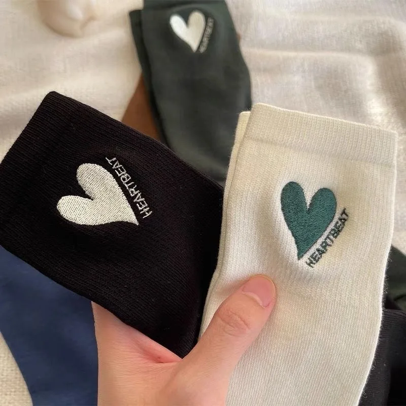 Cotton Love Long Cute Socks Women Heart Print Kawaii Beautiful Ladies Designer Socks High Femme Women Socks