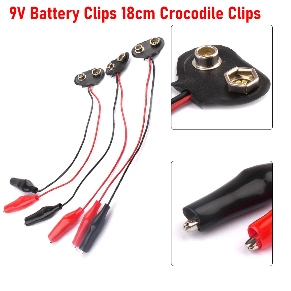 3pcs 9V Battery Power Connector Snap Clip Adapter 18cm 2 Wired Cable Connection Buckle Battery Holder Socket Plug with Alligator