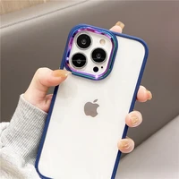 luxury ultra transparent soft case for iphone 13 mini 12 pro max 11 metal colorful lens protective clear cover for iphone 13