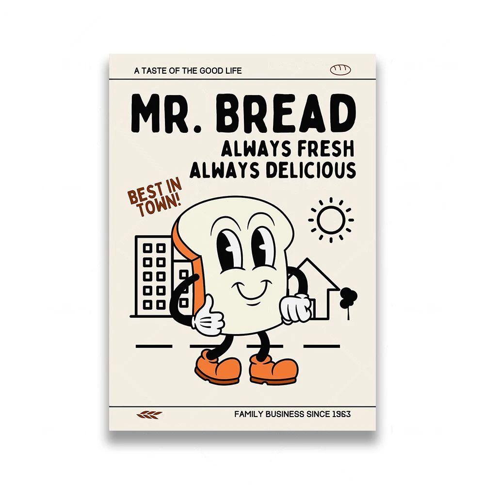 

Funny Retro Kitchen Print Sausage Egg Toast Espresso Bread Donut Coffee Poster Wall Art Canvas Painting Diner Room Decor Picture