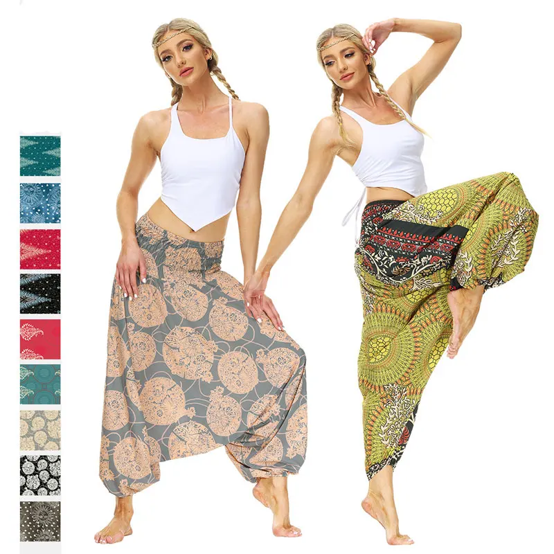 

Брюки-шаровары женские с завышенной талией, повседневные штаны в богемном стиле, Джоггеры в стиле хиппи, свободные брюки с перекрестными шт...