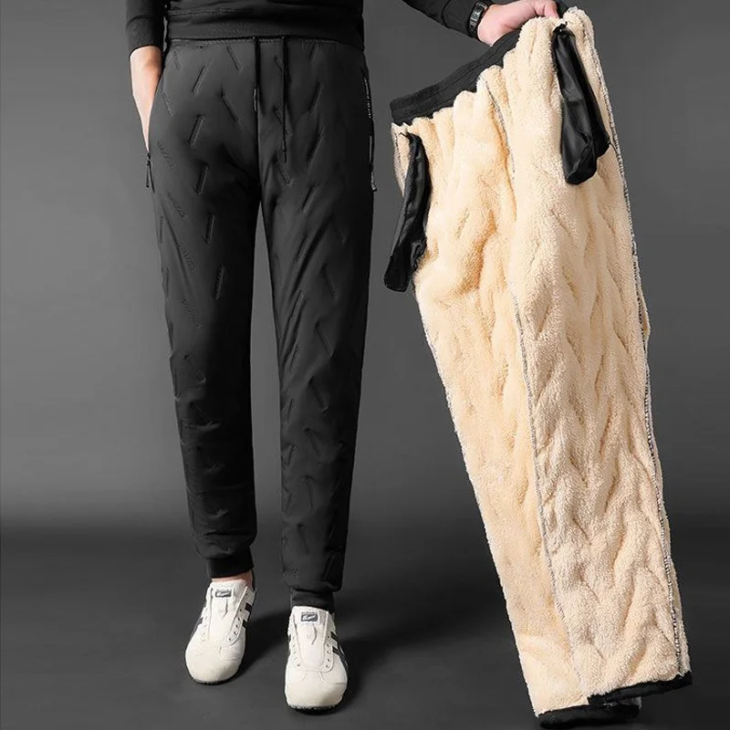 

Теплые утепленные спортивные брюки, зимние хлопковые брюки из овечьей шерсти для мужчин, джоггеры, ветрозащитные повседневные мужские брюки большого размера с флисовой подкладкой