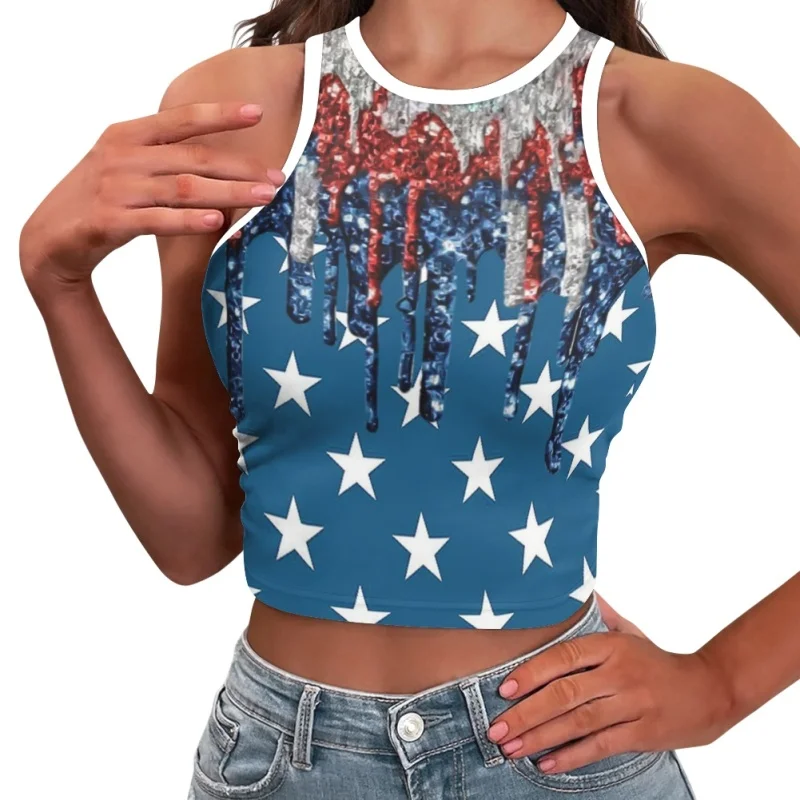 

Fashion Ameican Flag Design Casual Tank Top Off Shoulder Sleeveless Crop Tops for Women Comfortable Lady Camisole Vest Beachwear
