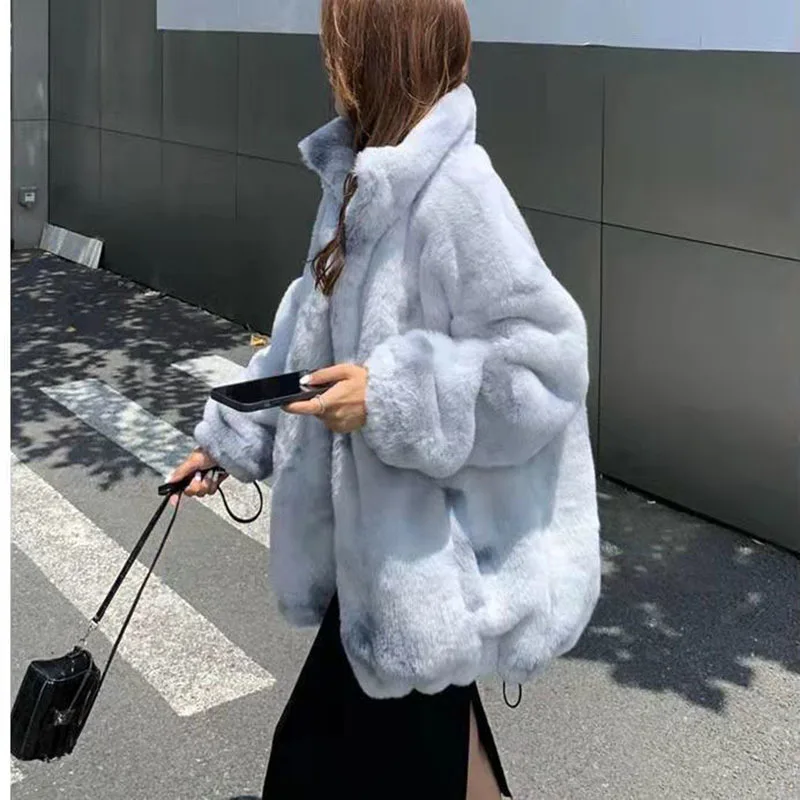 Fashion Tie-dye Lamb Wool Jacket 2022 Korean Version Loose Temperament All-match Medium And Long  Faux Fur Plush Coat