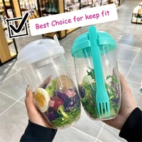 1000ml portable salad bottle container lunch cup typed breakfast picnic bento box with fork sauce food oatmeal cereal nut yogurt