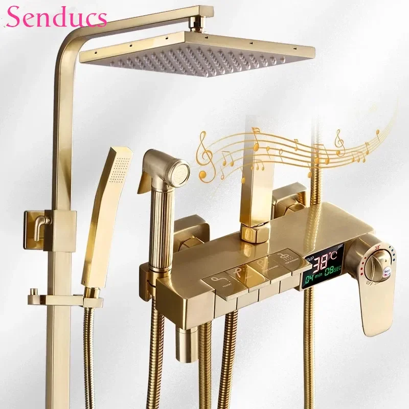 Кисть Золото Белое Пианино Горячие и Холодные душевые наборы для ванной комнаты