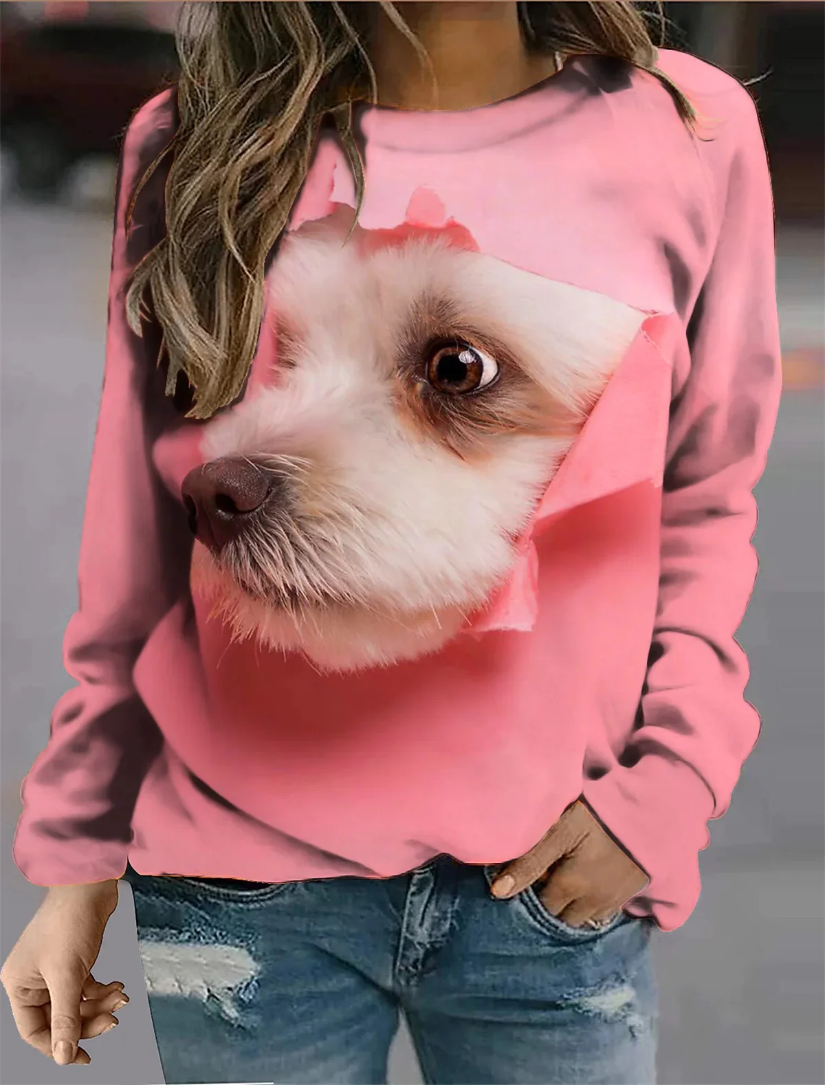 

Women's Cotton 3D Printed T-Shirt Sweatshirt Kitten Daily Sports 3D Print Active Street Chic Hoodie Sweatshirt Purple Blush Pink