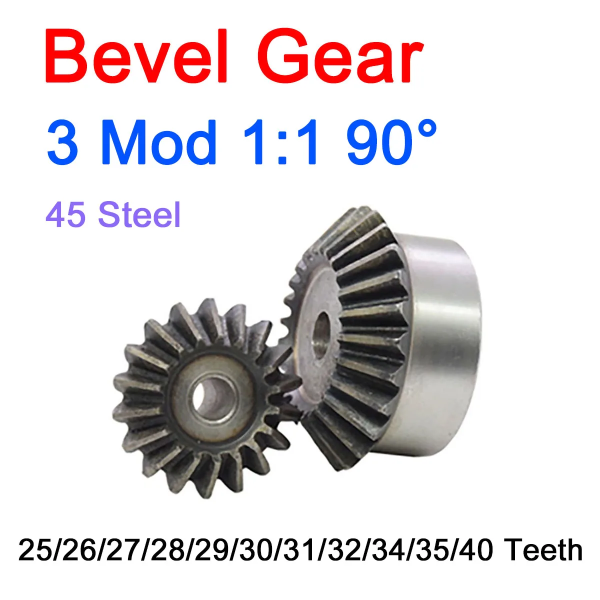 

1Pc 3Mod Straight Bevel Gear 25/26/27/28/29/30/31/32/34/35/40Teeth 90Degree Speed Ratio1:1 Transmission Gears High Load Capacity