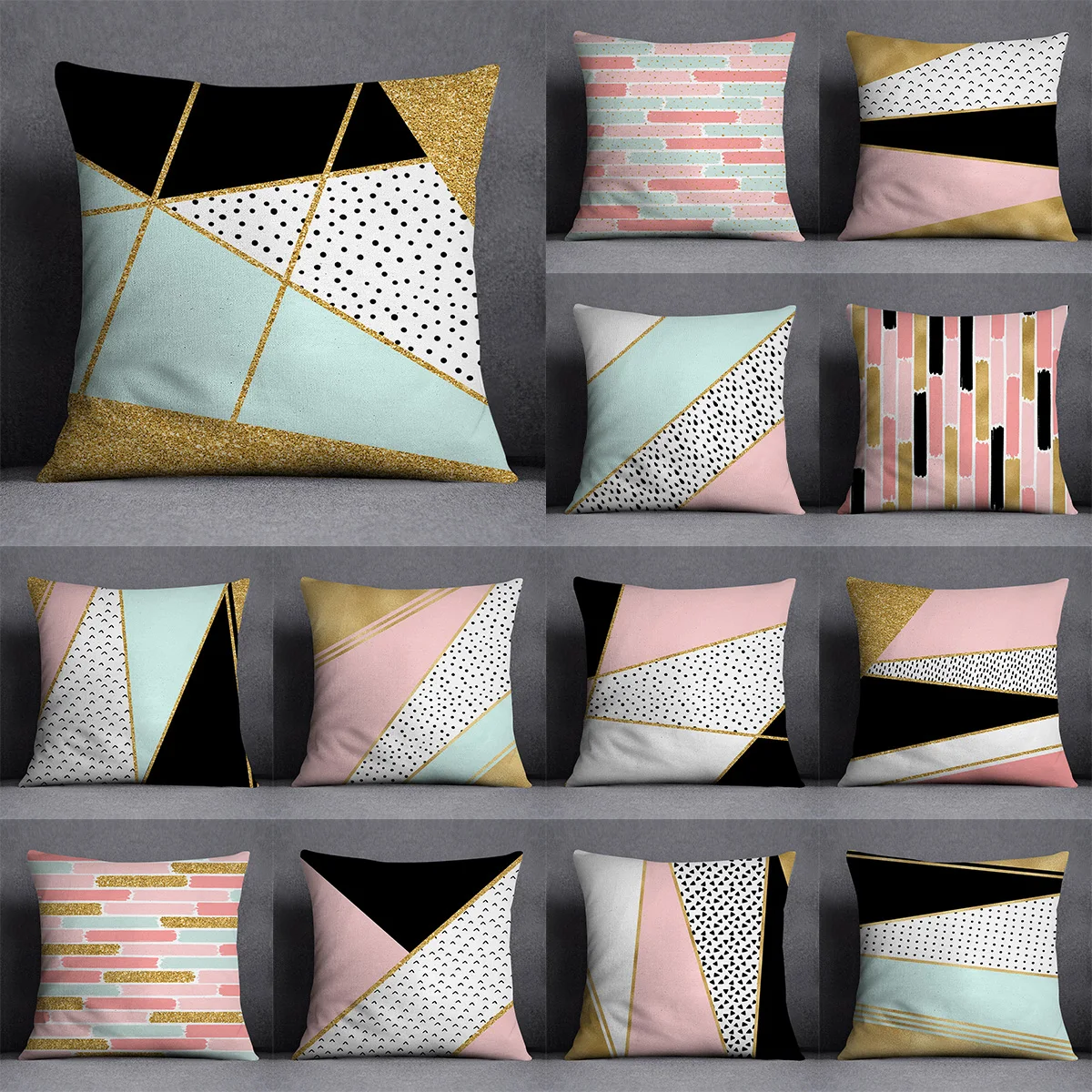 

Gold Black Geometric Pillow Case Modern Art Sofa Cushions Throw Pillowcase Home Office Decor Cojines Decorativos Para Sofa