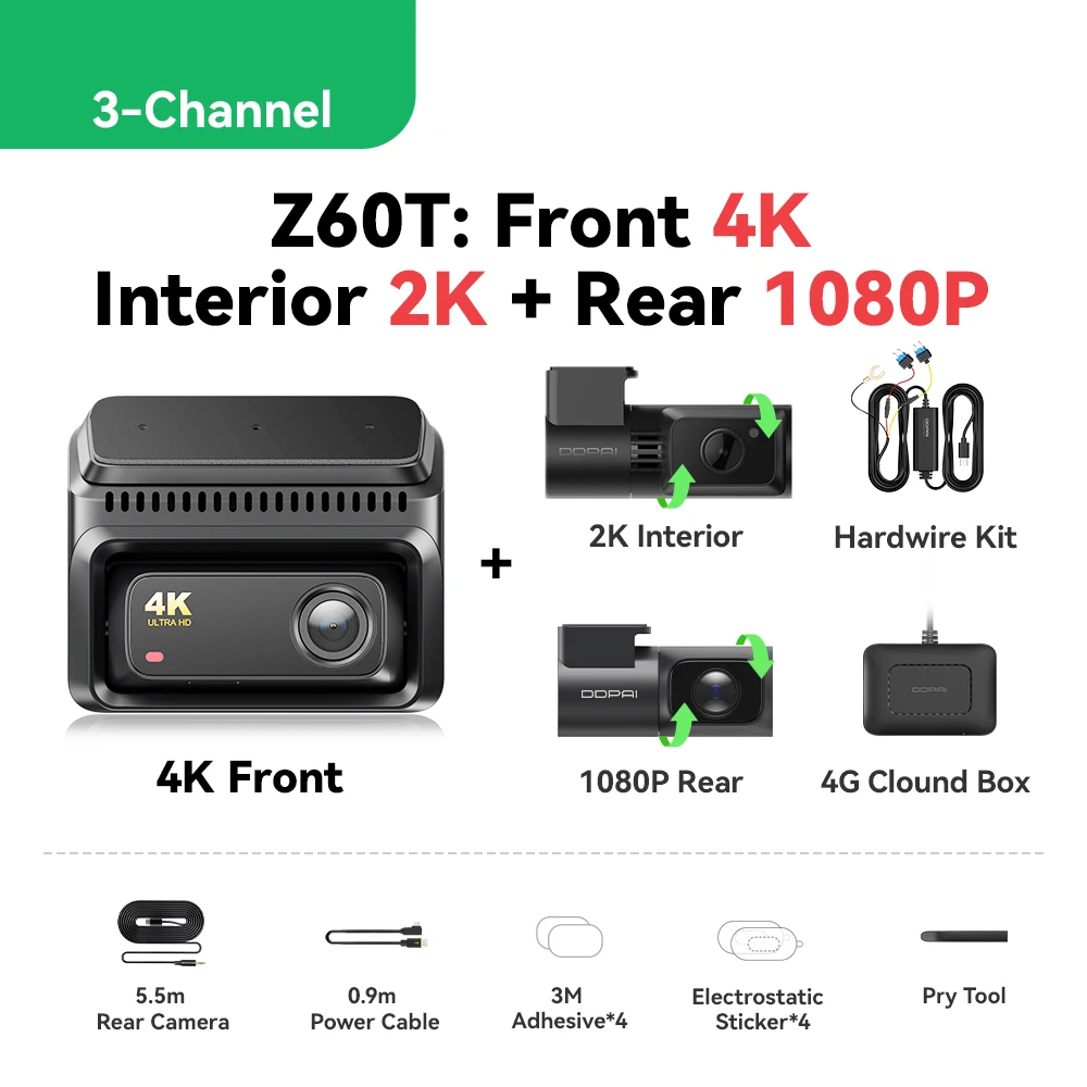 

Видеорегистратор DDPAI Z60T с 3-мя каналами записи, HDR, 4K+2K+1080P, передняя, задняя и внутренняя камеры, ночное видение, 24-часовая запись, ADAS, автомобильный видеорегистратор, видеокамера для автомобиля.