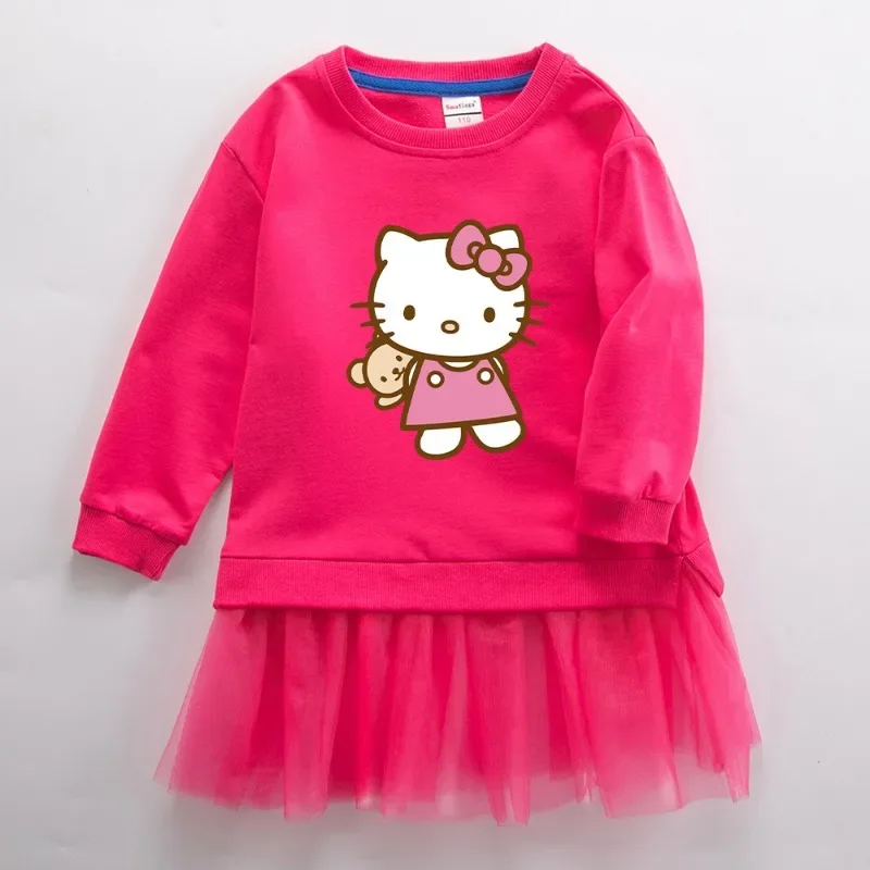 Kawaii Sanrio Hello kitty girl dress 2022 spring and autumn new children's clothing princess pleated mesh birthday gift