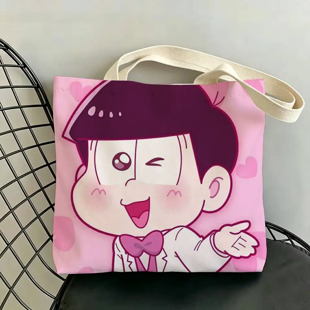 Фото Сумки для хранения O-Osomatsu Comics S-San с двусторонним принтом, большая сумка-тоут, прочная, для пляжа и пикника, складная, подарочная, экологичная №4