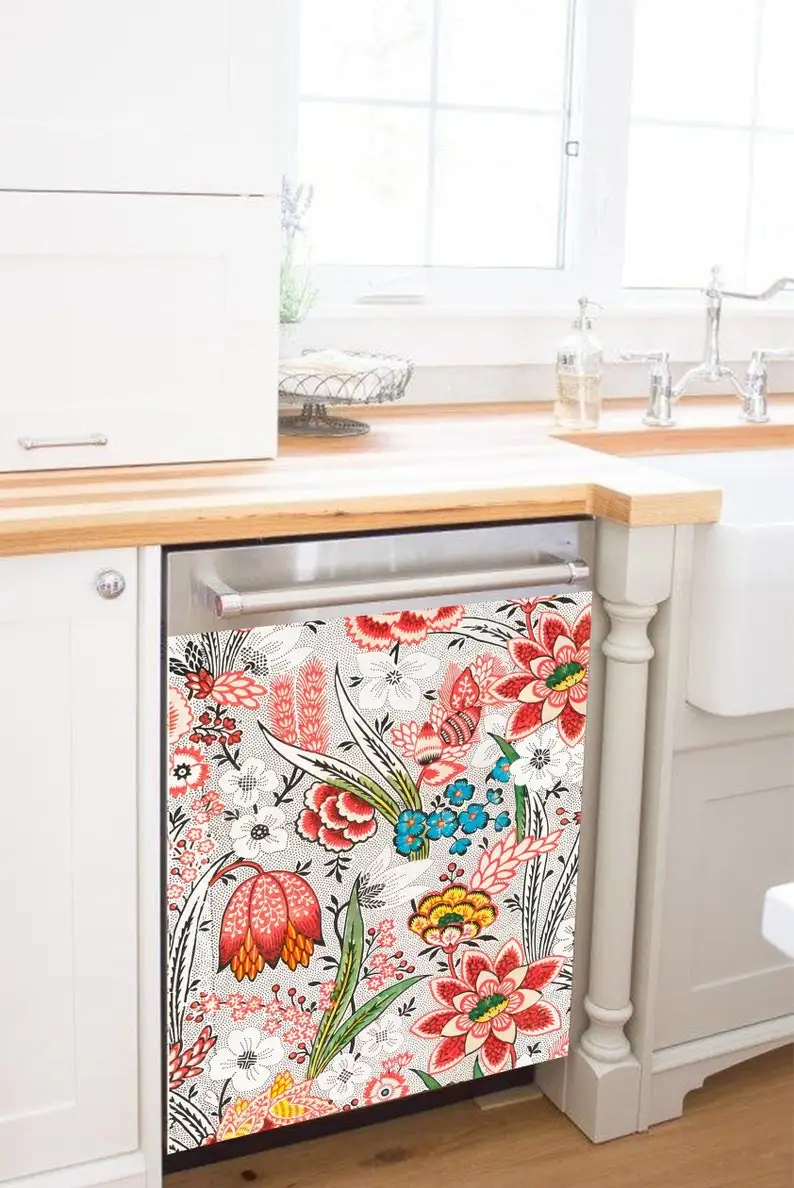 

Vinyl Kitchen Decor Dishwasher Vinyl Sticker Damask Waterproof Skin Dishwasher Cover Kitchen Decor