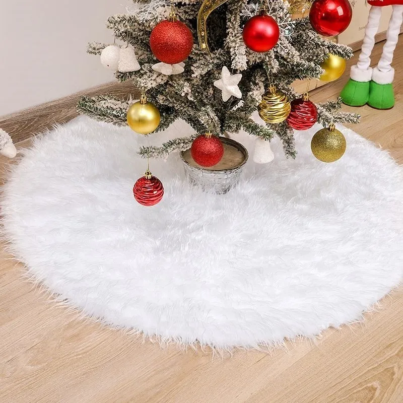 

90cm Christmas Tree Skirt Faux Fur Carpet Snowflake White Plush Mat For Home Xmas Tree New Year Decoration Noel Apron Ornament