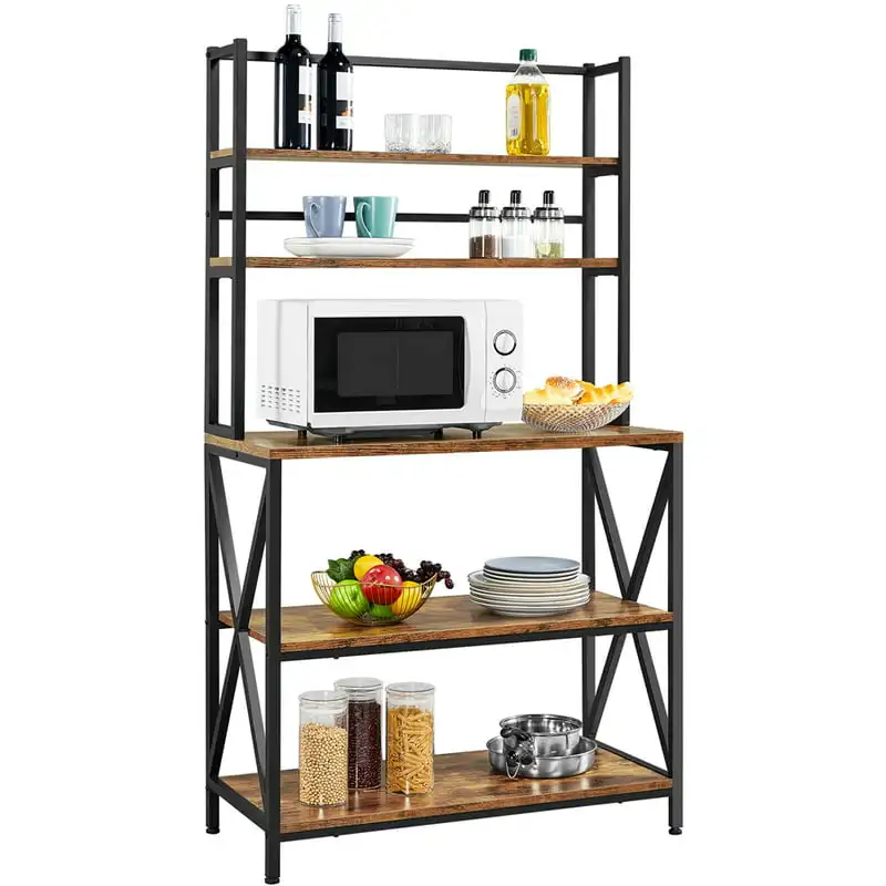 

5-Tier Baker’s Rack with storage shelf and Adjustable Feet, Rustic Brown