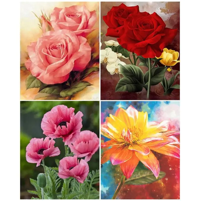 

CHENISTORY Oil Painting By Number Red Rose Handpainted Wall Art Diy For Children Adults Picture By Numbers Gift Home Decor
