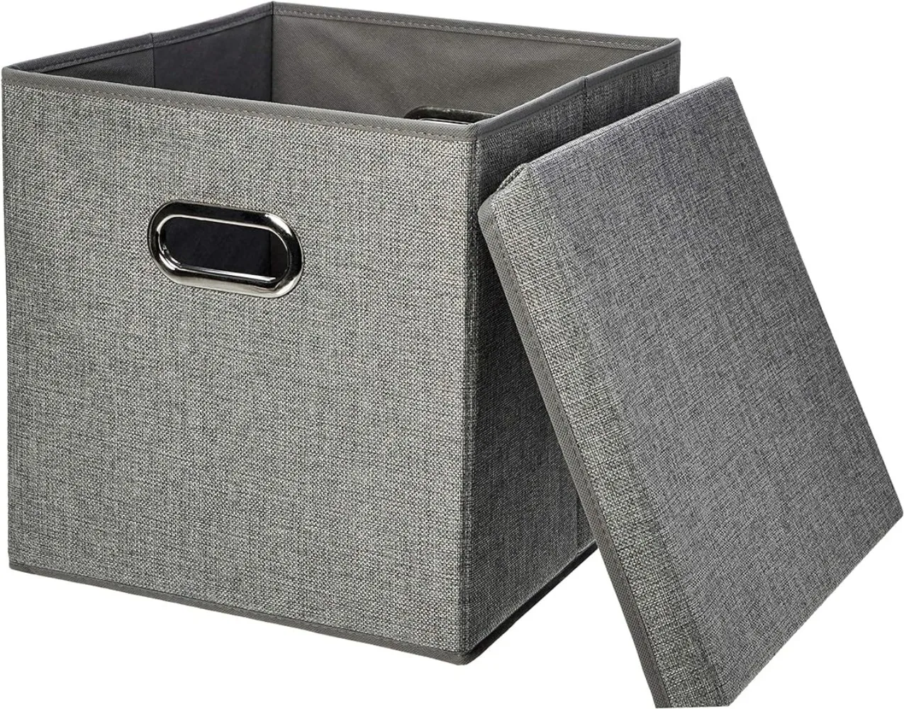 

Amazon Basics Foldable Burlap Cloth Cube Storage Bin With Lid, Set of 2, Black