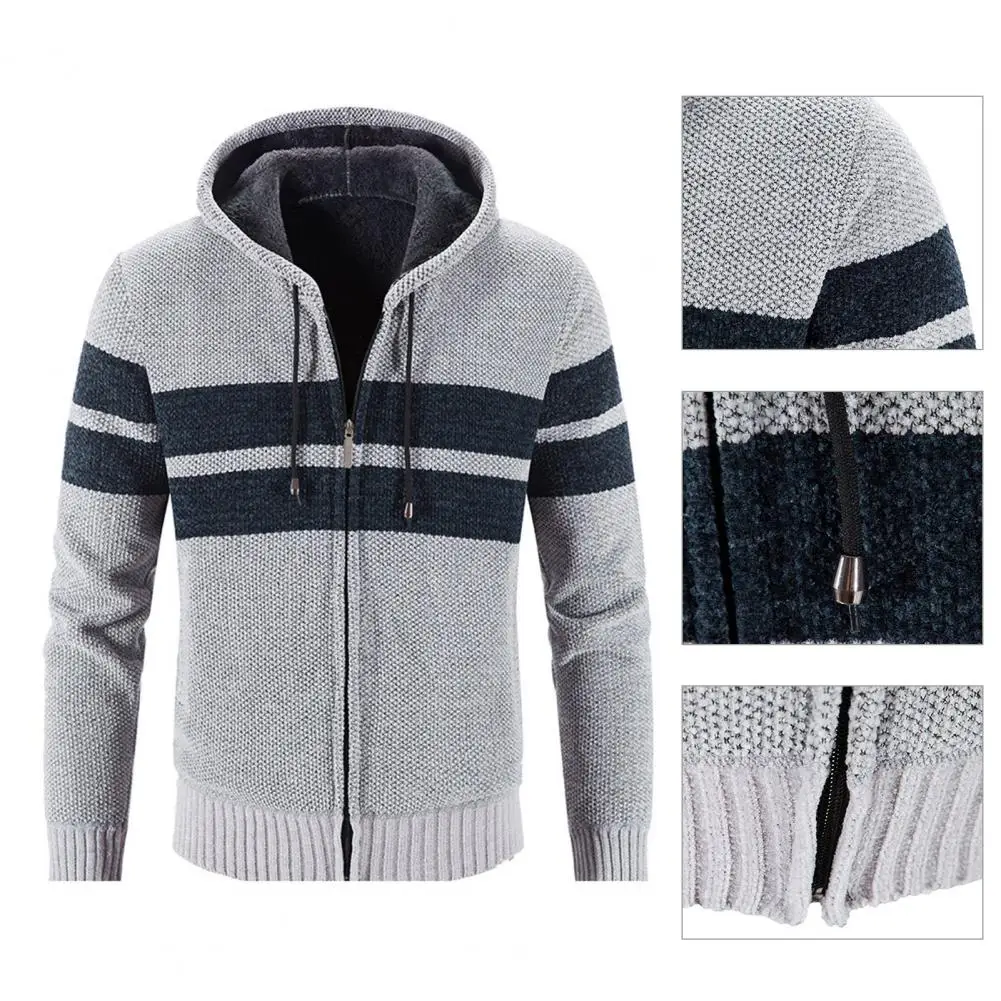 

Classic Knitted Cardigan All-Match Drawstring Skin-friendly Men Outdoor Hooded Knitted Cardigan Sweater Coat Long Sleeve