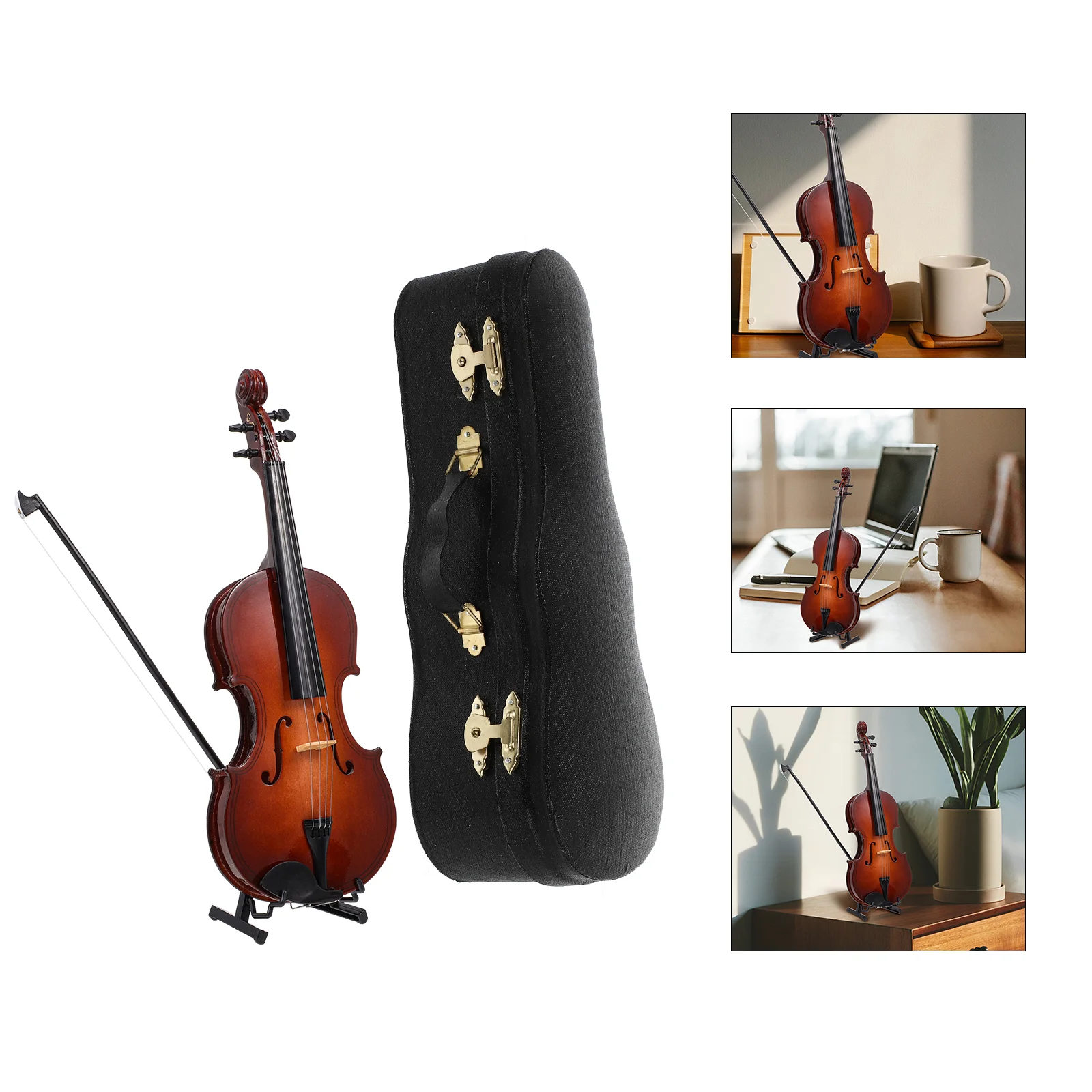 

25Cm Miniature Violin Wooden Instrument Model with Stand and Case Musical Instrument Dolls House Miniature Decor Violins Also