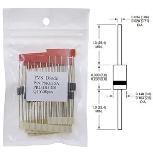 50pcs TVS Diode P6KE6.8A P6KE10A P6KE12A P6KE13A P6KE15A P6KE16A P6KE18A P6KE24A P6KE27A P6KE30A P6KE33A P6KE36A P6KE51A