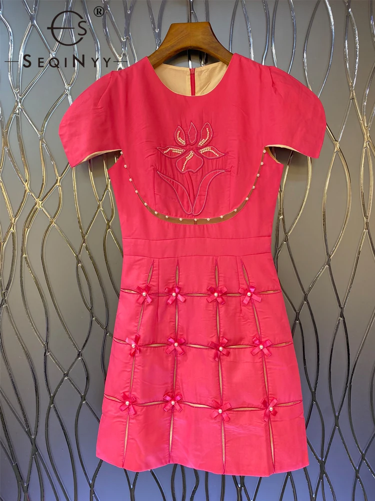 

Женское мини-платье с вышивкой и бантом SEQINYY, элегантное модельное Повседневное платье в стиле High Street с вышивкой и бисером, весна-лето