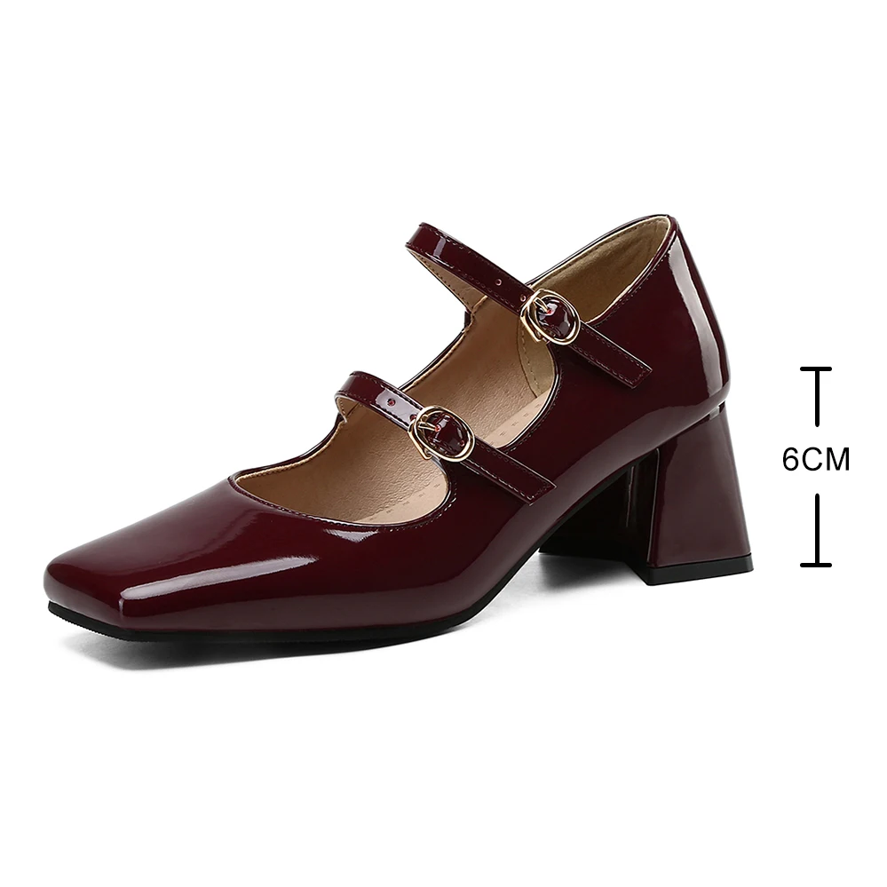 New Casual Womens Mary Janes Shoes Square Toe 6CM Heel Moccasin Shoe Woman Silver Pumps zapatillas ladies High Heels 42 43