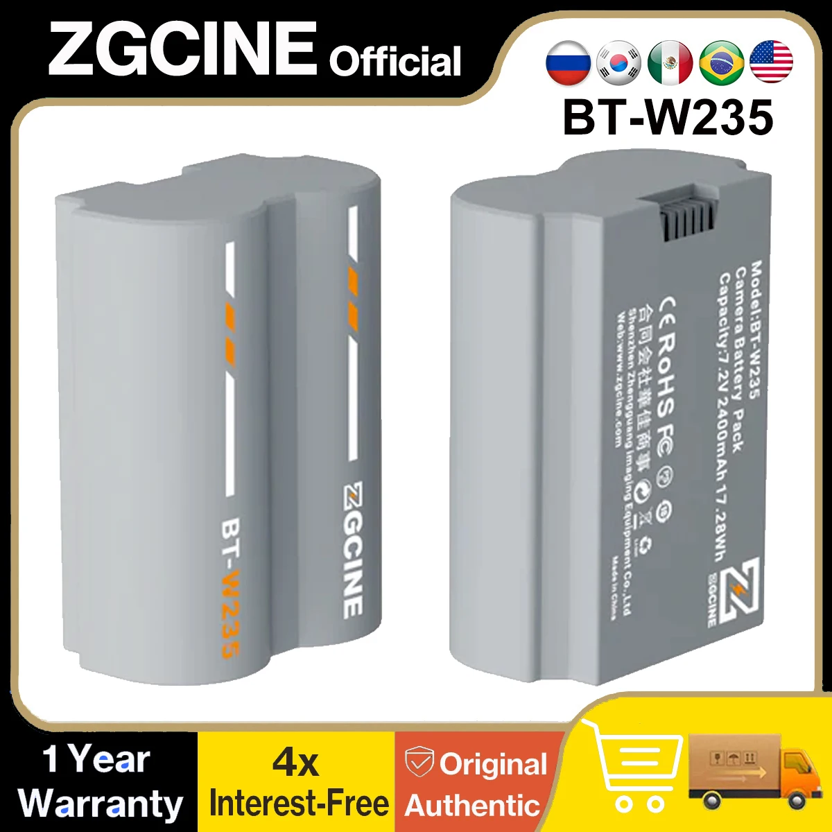 Фото Аккумулятор для камеры ZGCINE BT-W235 2400 мАч для X-S20 X-T5 X-T4 X-H2 X-H2S GFX100S GFX50SII GFX100SII GFX100II GFX100RF GFX ETERNA 55 №1