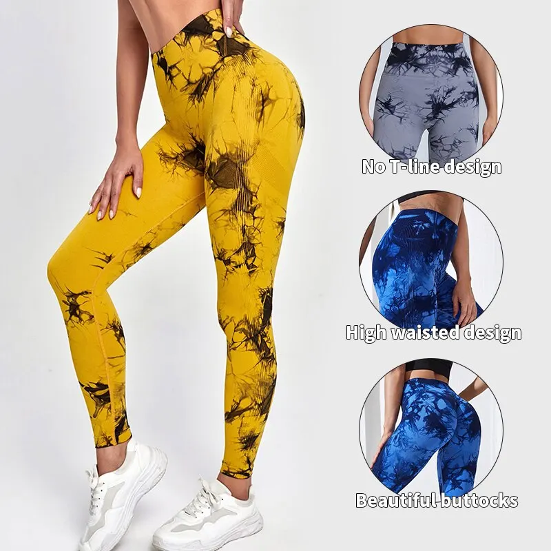 Women Yoga Pants Sport Leggings Tie Dye Seamless High Waist Push Up Woman Tights Fitness Workout Leggins Gym Clothing 2023 New