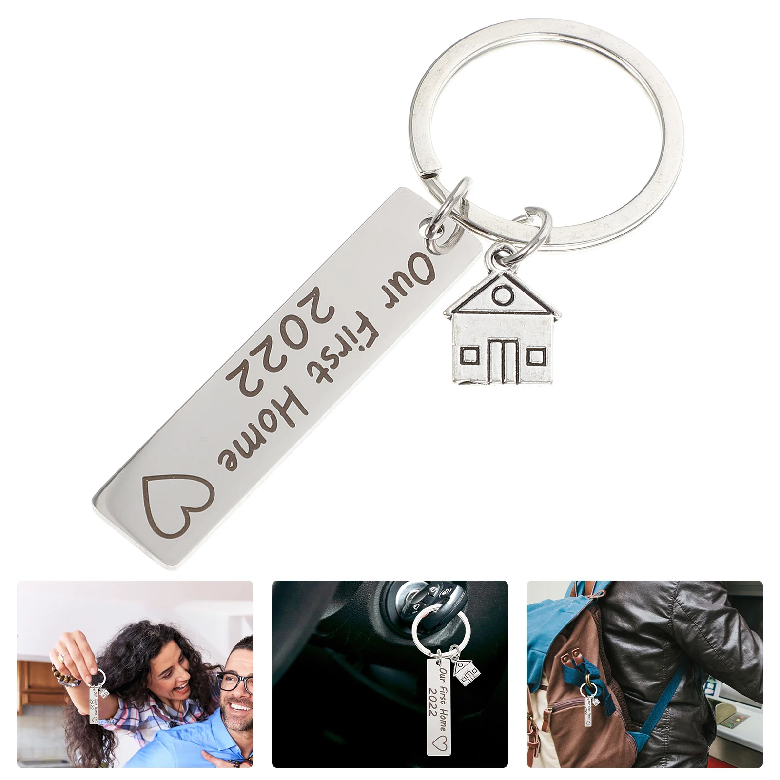 

Keychain Housewarming New Keyholder Gift Key Stainless Steel Pendant Keyring Home House Giftsring Craft Homeowner Holder