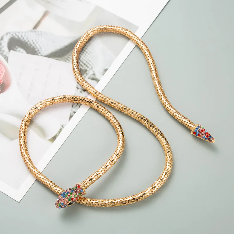 

Neck Collar Punk Crystals Snake Chains Big Statement Entangled Gold Necklace for Women Female Modern Snake Necklace Jewelry