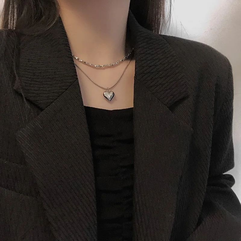 

Многослойное женское ожерелье стразы ожерелья женское высококачественное изысканное ожерелье до ключицы с сердцем серебряный цвет ожерел...