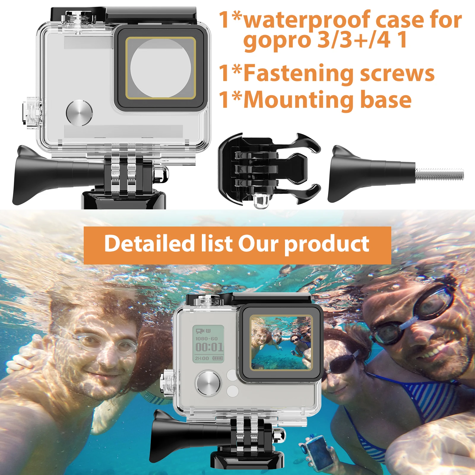 Водонепроницаемый чехол для GoPro Hero 4 3+ 60 м