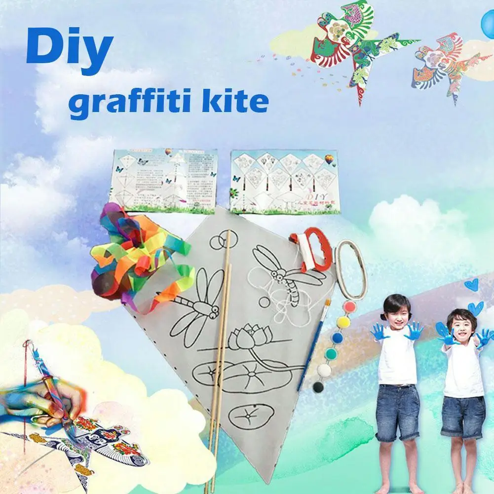 

Радужный воздушный змей, Детский рисунок «сделай сам», раскраска, белый Летающий рисунок на пляже, искусственная бумага, декоративный уличный Набор для легкого изготовления, раскраска C E5P2