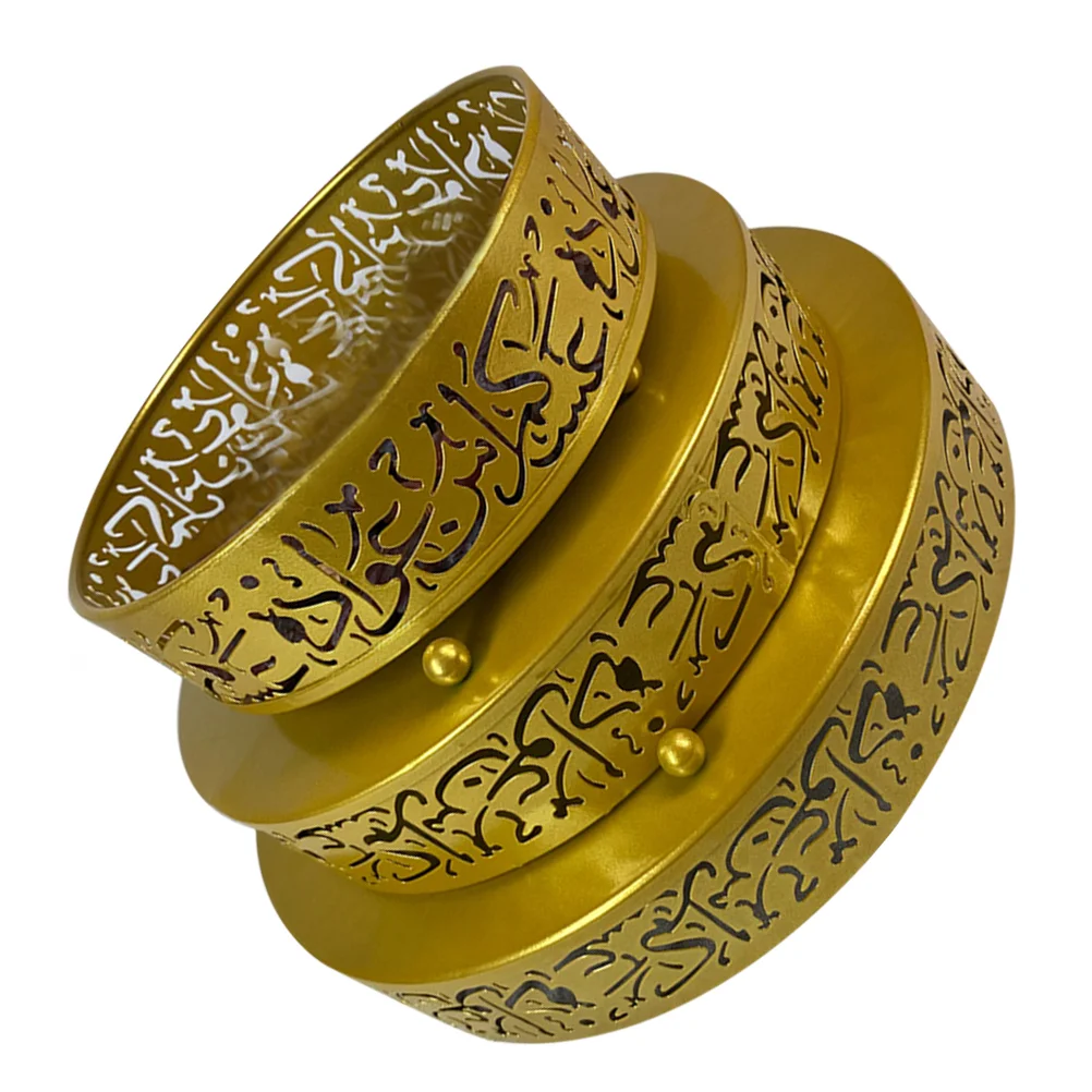 

1 Set 3Pcs Muslim Eid Iron Plates Round Service Trays Party Supplies (Golden)