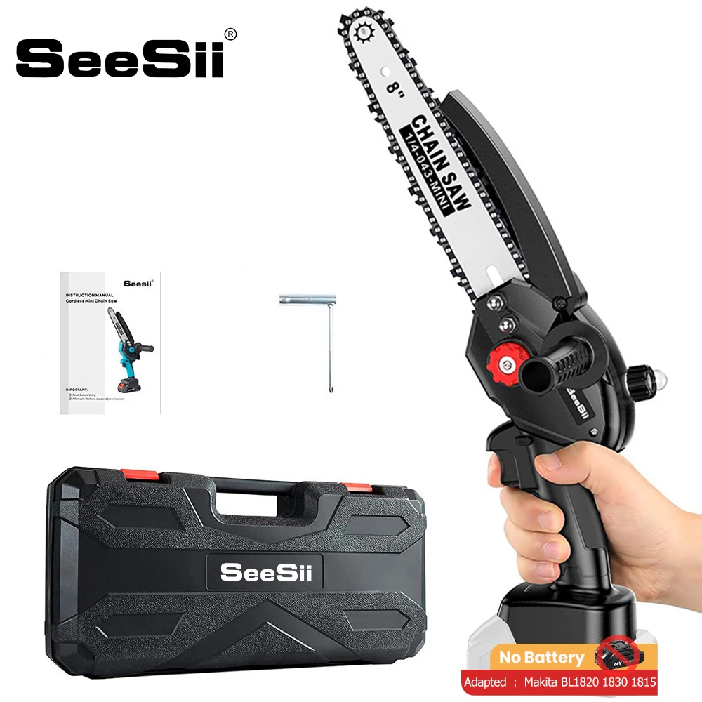 SEESII 8 inch Cordless Portable Chainsaw without Batteries 1500W Electric Brushless Chain Saw for Garden Branch Tree Cutting