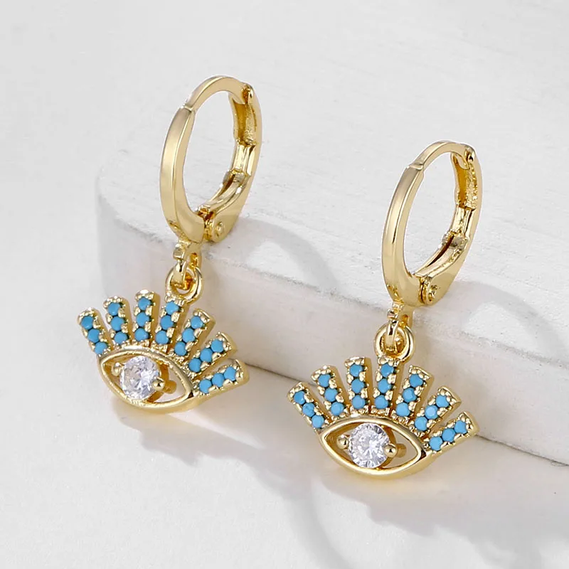 

2022 Turkish National Style Blue Devil's Eye Round Zircon Pendant Hoop Earrings Simple Personality Trend Fashion Women Earrings