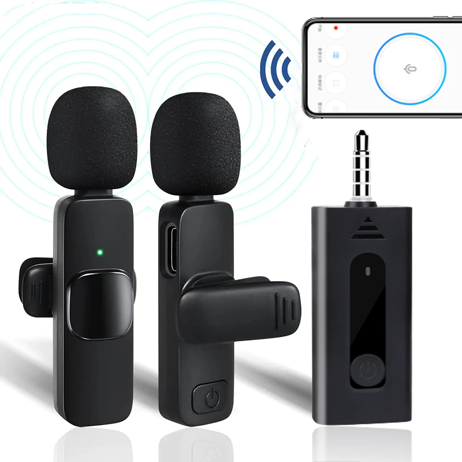 Wireless Lavalier Microphone For iPhone Android Phones iPad Video Camera Recording Interview Mini Lapel Clip-on Wireless Mic