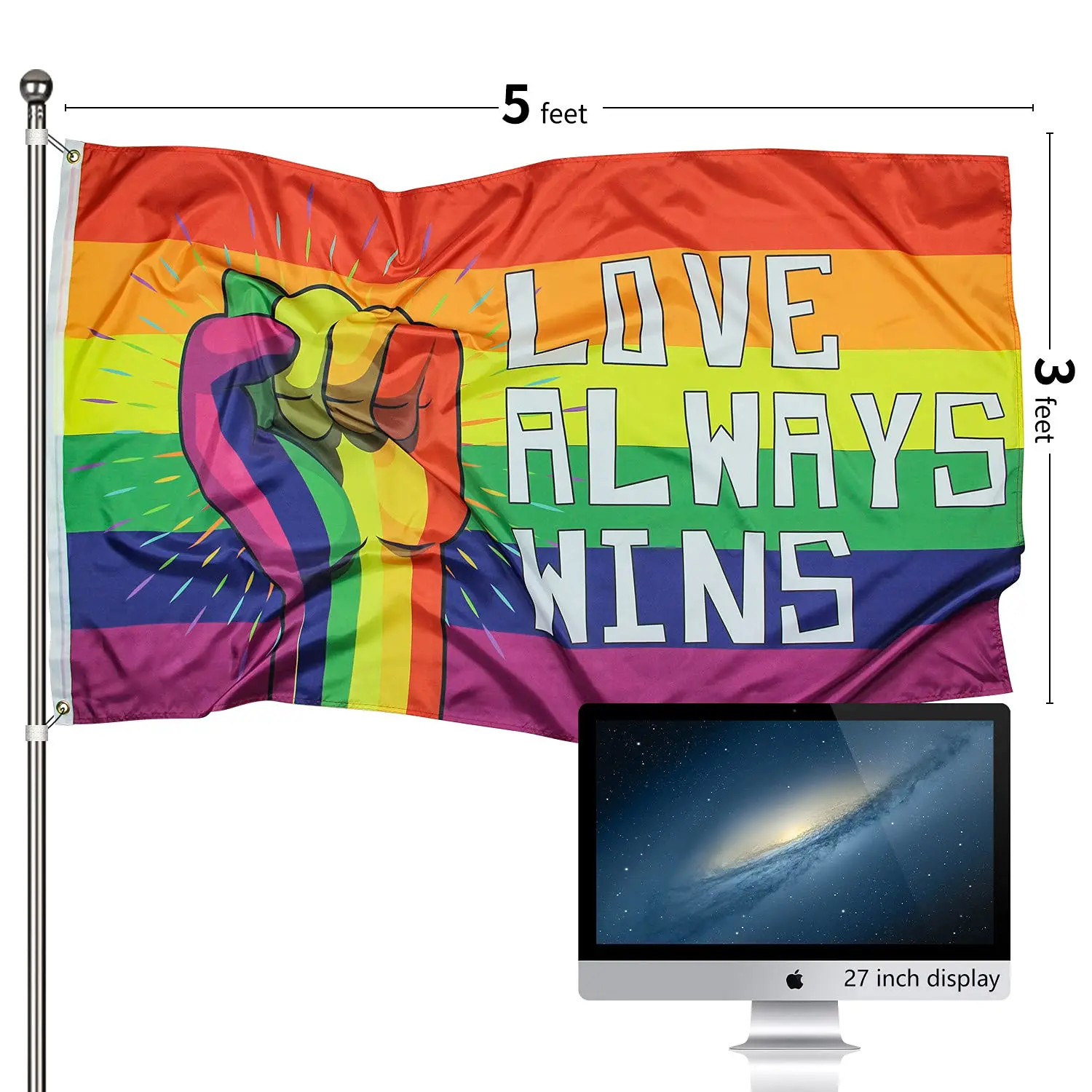 Флаг Гордости любовь Always Win Радуга 3x5 футов баннер кулак ЛГБТ украшения