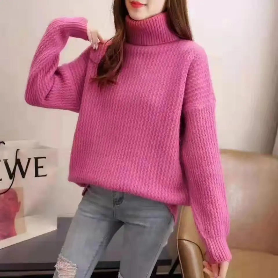 

Женский свитер с высоким воротником, однотонный Повседневный пуловер с длинным рукавом, толстые топы, Осень-зима 2022