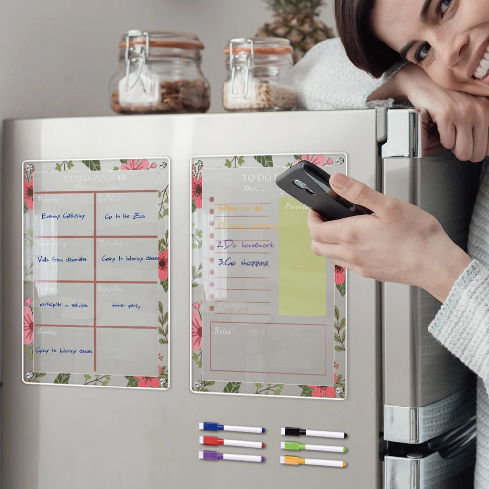 

1 Set Magnetic Weekly Planner Board for Fridge Acrylic Dry Erase Board Refrigerator Whiteboard