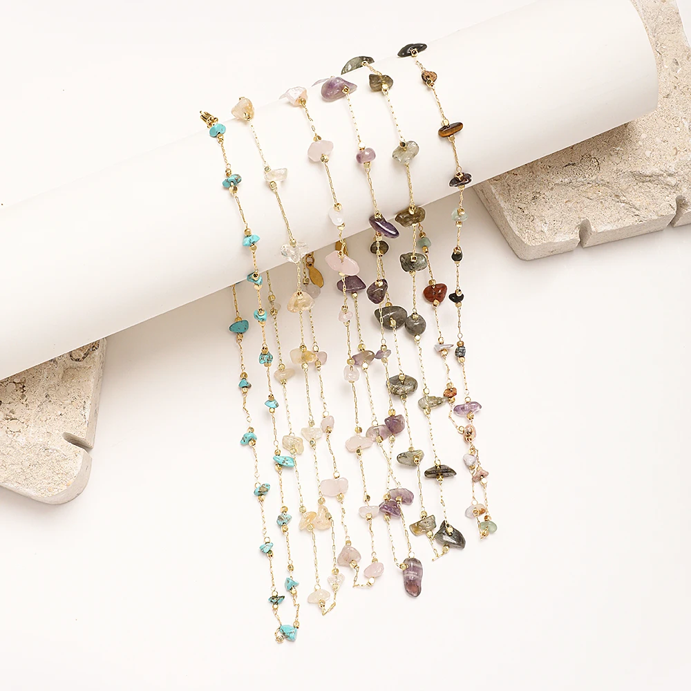 ZMZY простое ожерелье с натуральным кристаллом неправильный камень гравий золотой