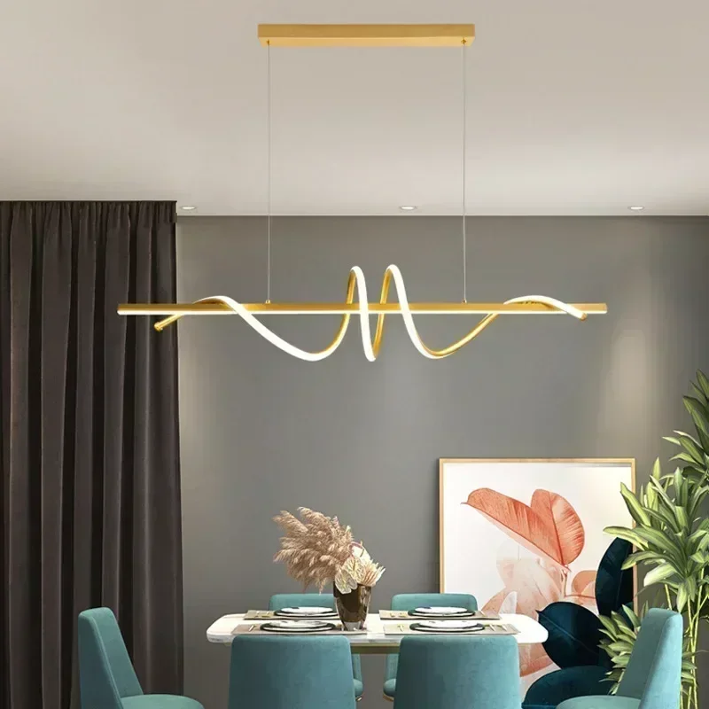 Фото Подвесной светодиодный светильник DINDALLED Wave LED, современный минималистичный изогнутый светильник для обеденного стола, диммируемая подвесная люстра для кухонного острова. №2